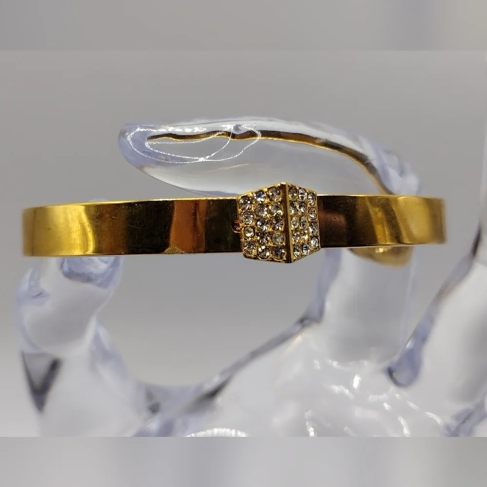Vince Camuto Gold Tone Bangle Bracelet/Pave Stones/ Magnetic Front Closure